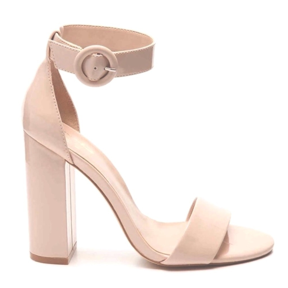 MIX No. 6 Avrey Nude Patent Leather Block Heel Sandals